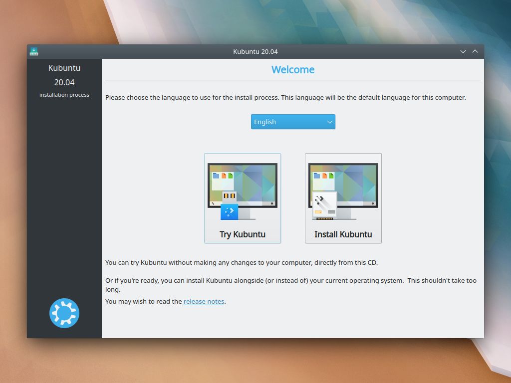 Установка Kubuntu экран выбора пробовать или установить